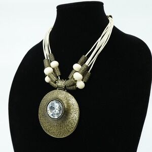 Anthony Alexander Statement Necklace Crystal Pendant Chunky Bronze Multi Strand